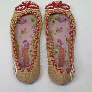 BETSEY JOHNSON Straw Flats Red bow 6M.
